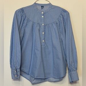 Old Navy Pinstripe Puff Sleeve Henley Neckline High-Low Shirt EUC Size Small